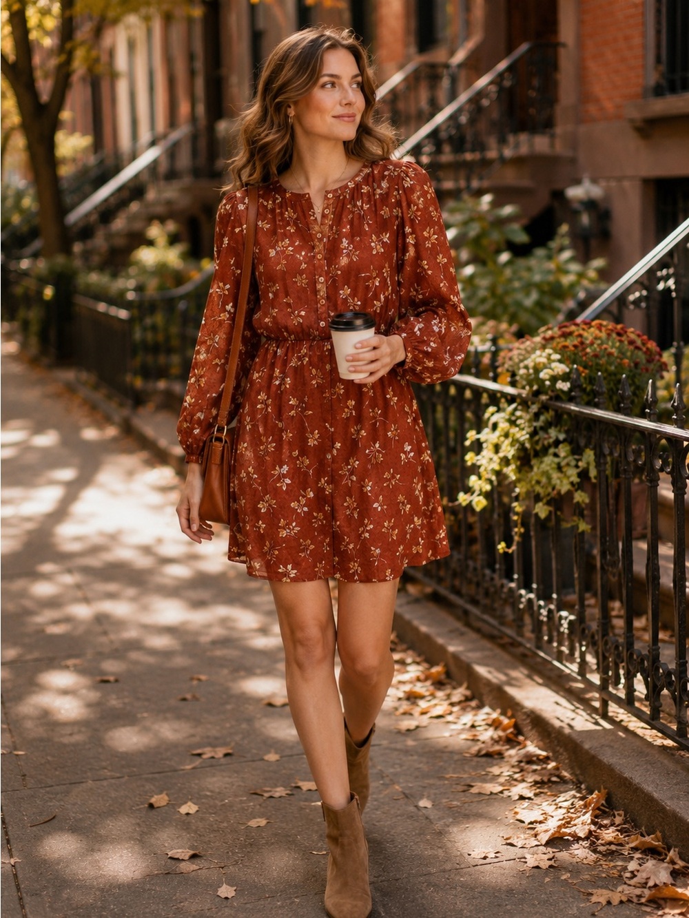 Madewell Norma Rae Rust Floral Long Sleeve Mini Dress M Boho Fall